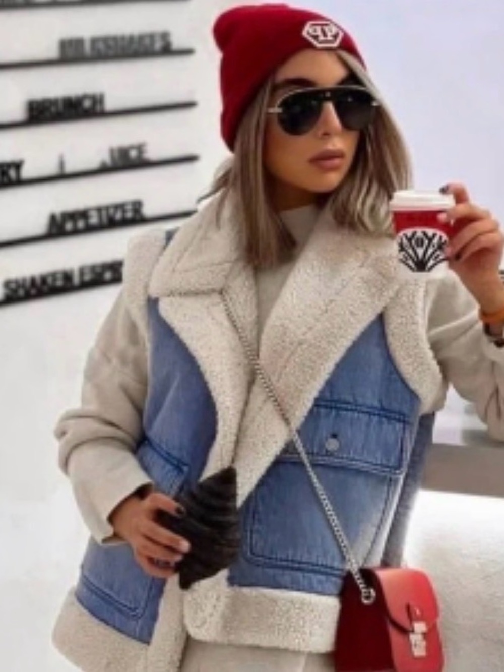 ZARA ZW Collection Double Faced Faux Shearling Denim Vest NWT Oversized Boxy M